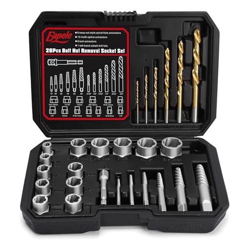 Eapele Bolt Extractor Set, Stripped Nut Remover Twist Sockets, Fit 3/8" Square Drive with Solid Storage Case(26pcs, Black) - size: 26pcs