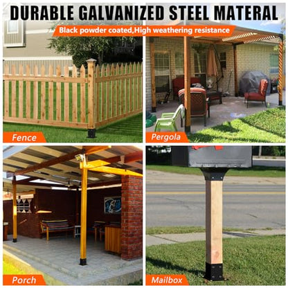 Post Anchor Base,Concrete Wood Fence Post Base for 4" x 4"(Actual:3.5" x 3.5") Lumber,Pergola Post Holder for Deck Post,Fence Post,Porchs Post W/Hardware (4Pack)……