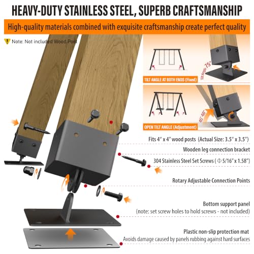 4-Pack Heavy Duty Swing Leveling Base Brackets 45-60 Angle Range Swing Set Brackets Stainless Steel Swing Anchor Leveling Kit Brackets Level on Uneven Ground Fits Grass Gravel and Hard Ground - color: Black, size: Base Brackets:4Pcs