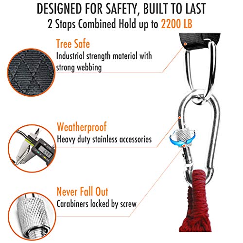 PANGAEA Tree Swing Hanging Straps Kit, 5FT/10FT/20FT/30FT, Heavy Duty Holds Up to 2200LBS Extra Long, with Safer Lock Snap Carabiners & Carry Pouch Bag (30 FT) - size: 30 ft
