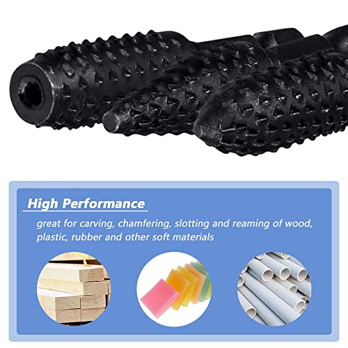 Mesee 10 Pieces Rotary Burr Rasp Set, 1/4 Inch Hex Shank Quick Change Wood Carving Drill Bits Carbon Steel File Rasp DIY Woodworking Tool for Wood Plastic Engraving Polishing Grinding