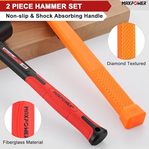 MAXPOWER 2PCS Rubber Mallet Set, 5LB Dead Blow Hammer & 16oz Rubber Mallet - size: 5lb 16oz