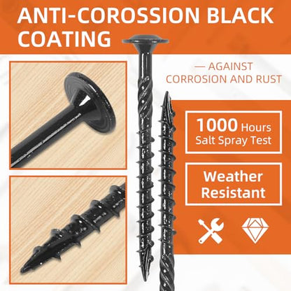 #14 x 3 Wood Structural Screws, Wood Screws, 200Pcs Lag Screws 3 Inch, Rust Resistant, Washer Head, Black Coated, Star Drive with Bit - size: #14 x 3"
