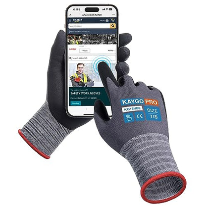 KAYGO Work Gloves, MicroFoam Nitrile Coated, Touchscreen, KG18N - color: Gray (Touch Screen), size: Small