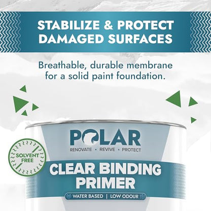 Polar Clear Binding Primer - 17 Fl Oz - High-Adhesion Primer for Drywall, Plaster, Cement, Stucco & Wood - Interior & Exterior Clear Base Coat & Paint Prep - size: 17 Fl Oz (Pack of 1)