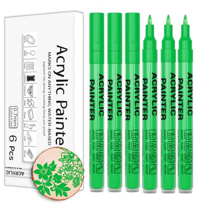 Green Acrylic Paint Pens 6 Pcs Permanent Marker Pens Extra Fine - color: Green