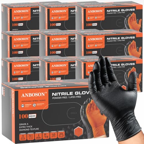 ANBOSON 10 Mil Heavy Duty Mechanic Nitrile Gloves, Black Large 1000 Count - color: Black-1000, size: Large