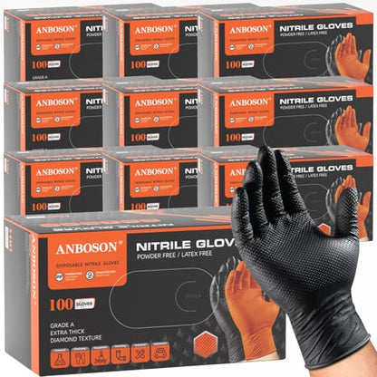 ANBOSON 10 Mil Heavy Duty Mechanic Nitrile Gloves, Black XLarge 1000 Count - color: Black-1000, size: X-Large