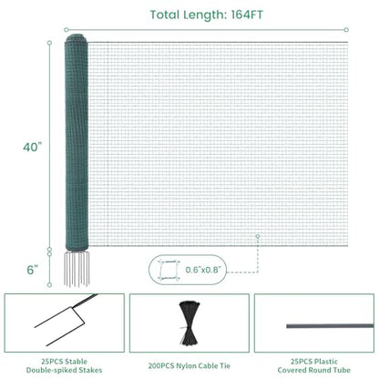 Non Electric Fence Netting 40" x164' Poultry Fence with Double Spiked Post