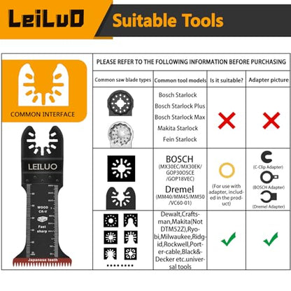 LEILUO 15Pcs Oscillating Tool Blades for Wood, Japanese Teeth Fast Cut