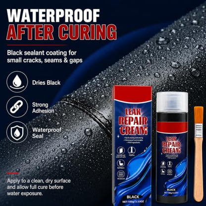 Leak Repair Cream with Brush, Black Waterproof Sealant for Cracks and Gaps
