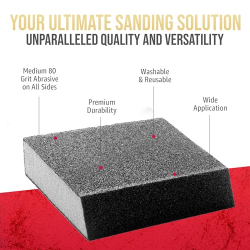 Sanding Sponge Blocks, Single Angle, 5" x 3" x 1", 80 Grit, Medium, 24 Pack - size: Single Angle, style: Medium Grit