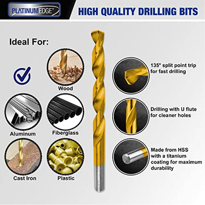 276pc Titanium Twist Drill Bit Set with S2 Bits 135° Tip High Speed Steel, Size from 1/16" up to 1/2", Ideal in Wood Cast Iron Aluminum Alloy Plastic Fiberglass, Clear Lid Case - size: SAE 276 Pieces Drill Bit Set 135°