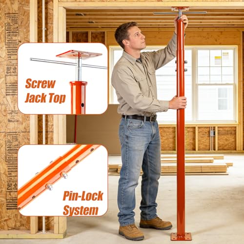 Adjustable House Jack Post, 55" - 100" Heavy Duty Steel Support Pole Jacks - color: Orange