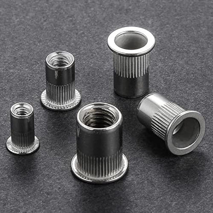 Wensilon 200Pcs Rivet Nut M5 Metric Stainless Steel 304 Finish Flat Head Rivnut Threaded Insert Nut Knurled Body - color: Silver, size: Metric M5