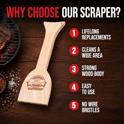 Wood Grill Scraper - Safe, Bristle-Free BBQ Cleaner