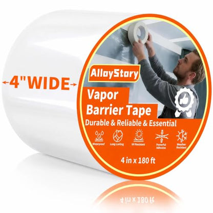 Vapor Barrier Tape, 4" x 180', 9 Mil Heavy Duty White Crawl Space Seal Tape - size: 1 ROLL