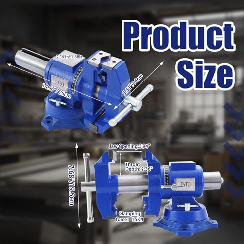 FATO 5” 360° Ductile Iron Bench Vise, 8800LB Force Blue - size: Multipurpose-5"