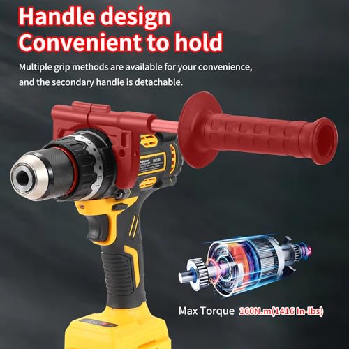 1/2" Brushless Hammer Drill for DEWALT 20V Battery, 1416 In-Lbs, Anti-Twist