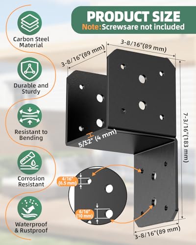 Heavy Duty Angle Brackets for 4x4, 4x6 Post, Black 4-Pack - color: Black-4PCS