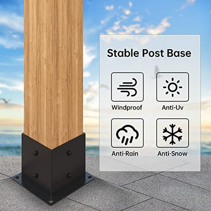 6×6 Post Base 4 Pcs,Deck Post Brackets,Inner Size 5.5"x5.5" Thick Steel Fence Post Anchor Base,Black Powder Coated Heavy Fence Post,for Supports Porch Railing Post Holders Pergola Brackets - size: 4 Pack Post Base 6x6"
