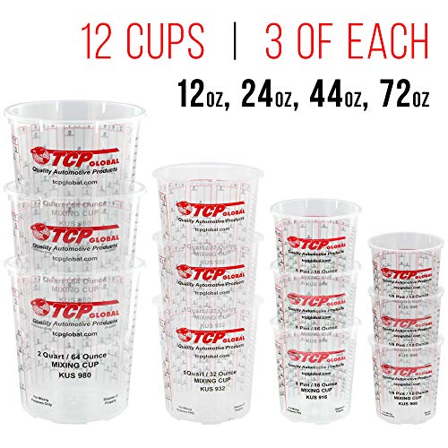 Pouring Masters Paint Mixing Cup Kit, 12 Plastic Paint Cups, 3 of Each Size