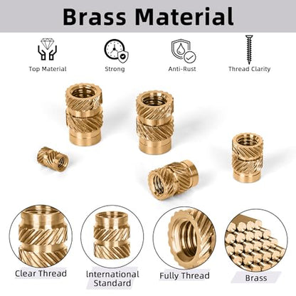 100 PCS M3 x 5.7mm L x 4.6mm OD Threaded Inserts, Metric Knurled Insert Nuts, Premium Brass Heat Seat Inserts for 3D Printing Components - size: M3 x 5.7L x 4.6mm