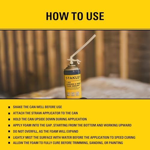 Stanley F902 Window & Door Foam Sealant (12x12 Oz.) – Low Expansion Polyurethane Insulating Spray Foam | Gaps and Cracks Filler for Window & Door Frames, Waterproof Sealant with Straw | 12 Oz. 12 Pack - size: 12 Pack