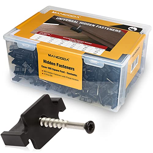Hidden Deck Fasteners for Composite Decking Board, Universal Hidden Fasteners with Stainless Steel Screws, Composite Decking Clips for Wood Deck Framing, 900 Pack for 500 SQ.FT. - color: Black, 900 Pack