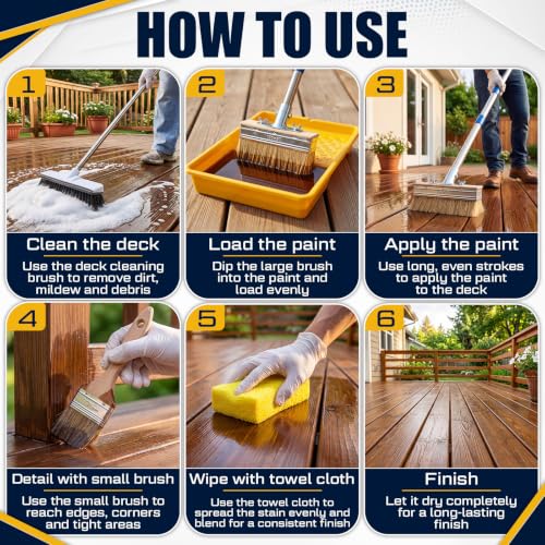 20 Pcs Deck Stain Brush Kit with Extension Rod, 7'' Deck Stain Applicator