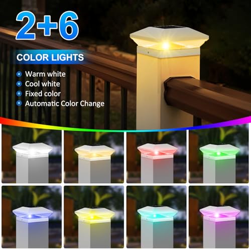 T-SUN Solar Post Cap Lights 6 Pack, RGBCW Fence Post Solar Lights White - color: White-RGBCW, size: 6 Pack