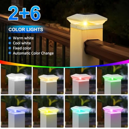 T-SUN Solar Post Cap Lights 6 Pack, RGBCW Fence Post Solar Lights White - color: White-RGBCW, size: 6 Pack