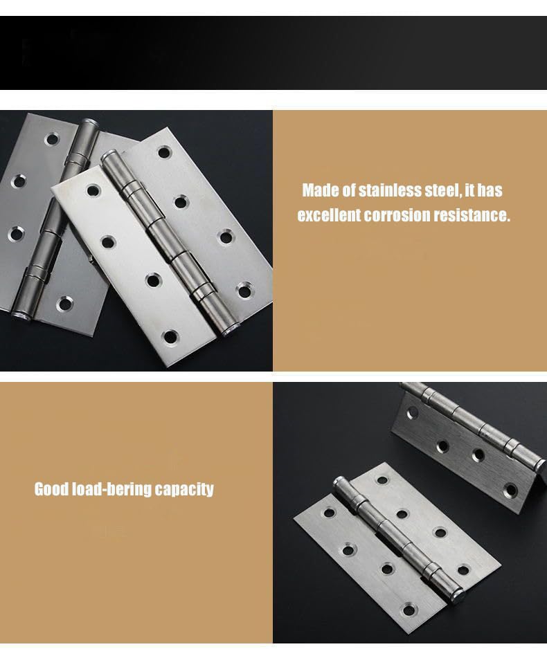 LAFULER 6 PCS 3.5×2.4 inch（88×58MM） 304 Stainless Steel Silver Silent Bearing Door Hinge, Suitable for Doors and Windows, Furniture, Wooden Crates, Pet Houses, Cabinets,with Screws - size: 3.5×2.4in(Silver)