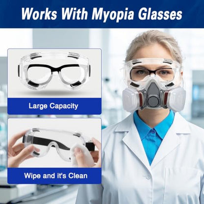 Half Face Respirator Mask with Goggles, Replaceable Filter