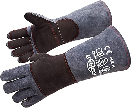 RAPICCA Fireplace Fire Pit Gloves, 932°F Fireproof Leather, 16in Dark Grey - color: Dark-grey(length 16in)