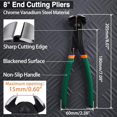 SPEEDWOX 8-Inch End Cutting Pliers Nail Puller End Cutting Nippers Nail Remover Tools Staple Puller Nippers Tool Nail Puller Tool For Carpenter Wire Cutting End Snips For Pulling Nails Cutting Wires - size: 8"
