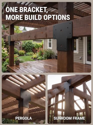 6x6 T-Shaped Column Beam Connectors Multi-Use Brackets for Pergolas - color: Black-6x6