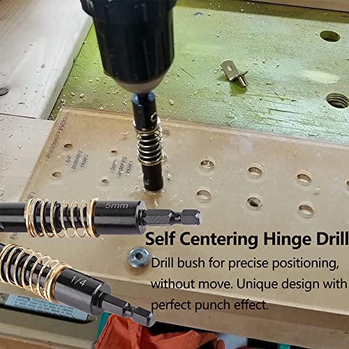 Watris Veiyi Self Centering Hinge Drill, Hex Shank Centering Bits, 5mm&1/4"