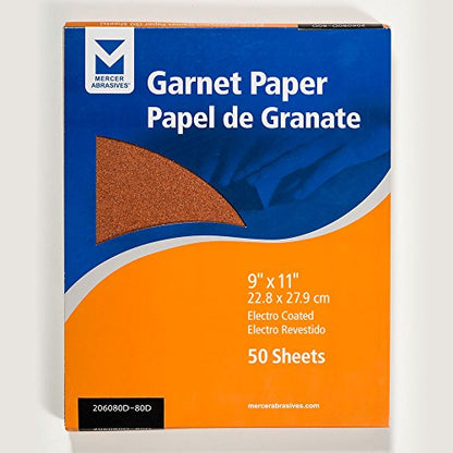 Mercer Industries 206080D - 9 x 11 Garnet Paper Sheets, Grit 80D (50 pack) - size: Grit 80D, style: 50 pack