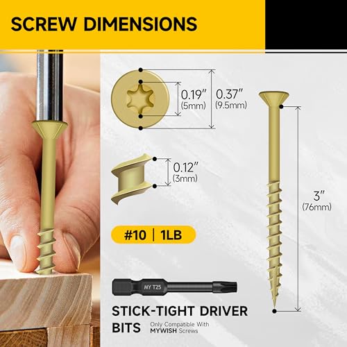 65Pcs Wood Screws #10 x 3 1lb Box, Deck Screws 3 Inch, T25 Torx Drive Head, Outdoor Construction Screws, Rust Resistant, Epoxy Coated, Exterior 3 Inch Tan by Mywish - size: 1lb Box, style: #10 x 3"