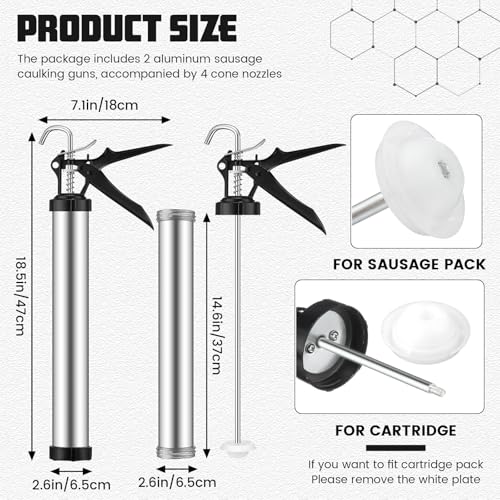 Lasnten 2 Pack Sausage Caulking Gun with 4 Cone Nozzles, Gray - color: Gray