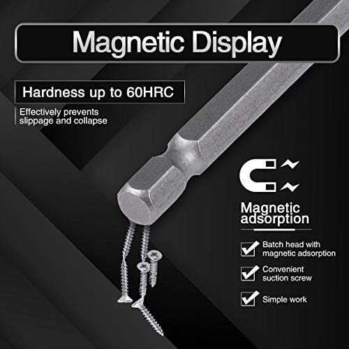 KATUR 60-150mm Magnetic Bit Holder Extension, Quick Release Screwdriver Drill Bit Holder Extension for Screws, Nuts, Drills, Handheld Drivers, 4Pcs, 1/4 Inch Hex Shank