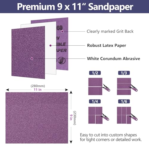 10-Sheet Premium White Corundum Wet Dry 400 Grit Sandpaper - size: 9 x 11 Inch, style: 400 Grit