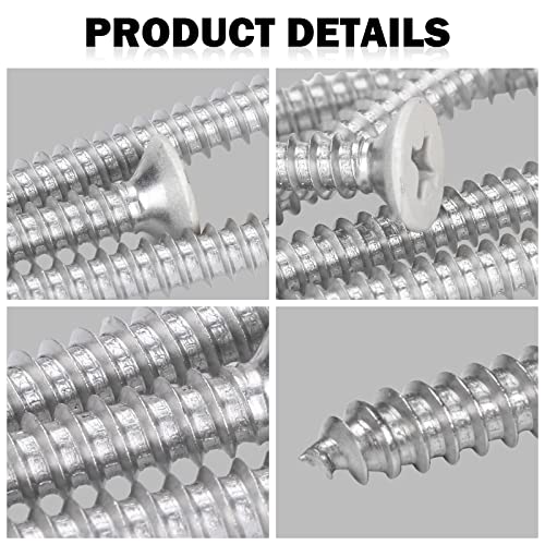 White Head 100 PCS #8X1-1/2(1.5 inch) Stainless Steel Phillips Flat Head Wood Screws,Stainless Steel 18-8 A2(304) Screw,Home Screw Kit by QISHENG - color: White, size: #8X1-1/2"(1.5 inch)