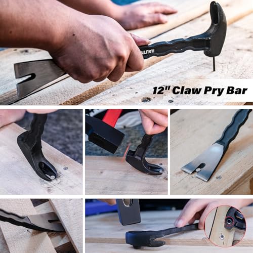 HAUTMEC 3 PCS Pry Bar Set, 15" Flat Pry Bar, 12" Cats Paw Nail Puller Tool and 8" End Cutting Pliers, Heavy Duty Dorp Forged Crowbar Pry Tool for Prying, Lifting and Removing Tasks, HTASM25022 - color: 3 Pcs Set