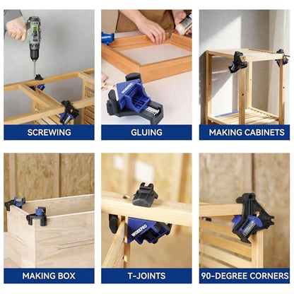 WORKPRO Corner Clamps for Woodworking, 4-Pack Adjustable Right Angle Clamps