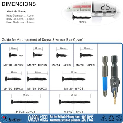 280PCS Wood Screws Assortment Kit, #8 Self Tapping Screw Set (9 Sizes) - size: CSQ235 M4