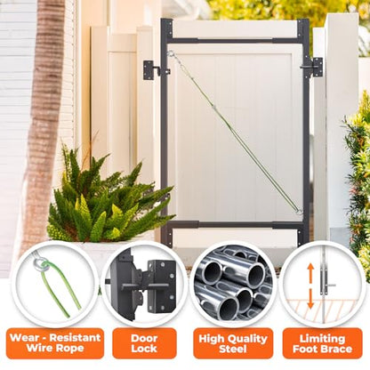 Adjustable Steel Frame DIY Building Gate Kit for 7ft High Fences - size: 36-60“ Wide（7Feet）-1Pack