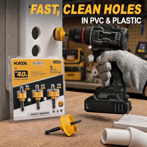 KATA 3-Piece M42 Thin Wall Hole Saw Kit Hole Saw Set for Impact Drivers - color: 22-29-35mm hole saw