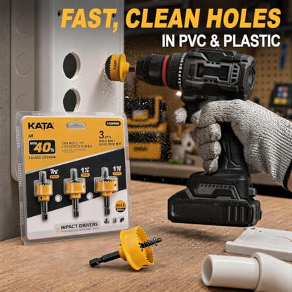 KATA 3-Piece M42 Thin Wall Hole Saw Kit Hole Saw Set for Impact Drivers - color: 22-29-35mm hole saw